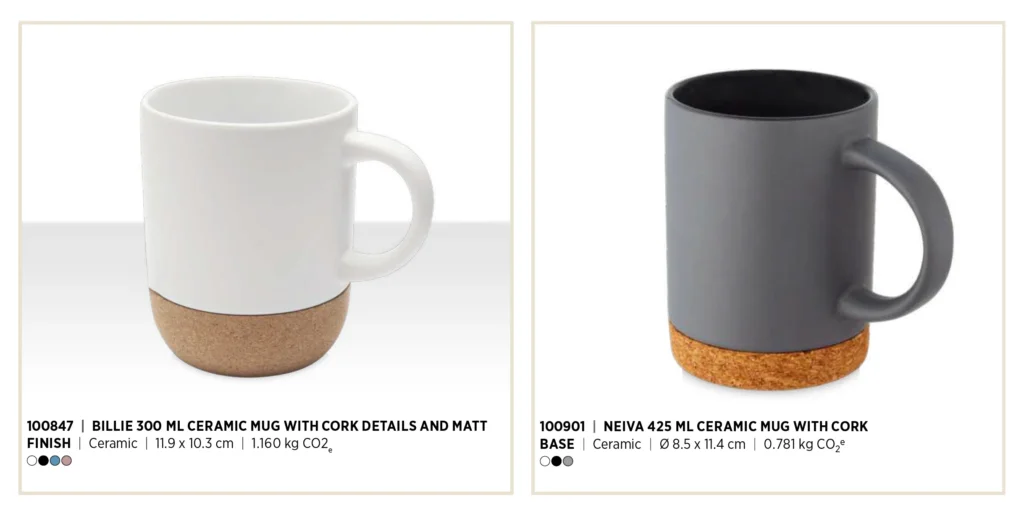 Example of two ceramic mugs with a with cork base.